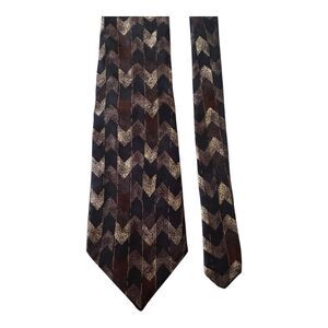 Lamberti Mens Silk Tie Brown Black Gold Chevron Pattern Made in Italy Vintage